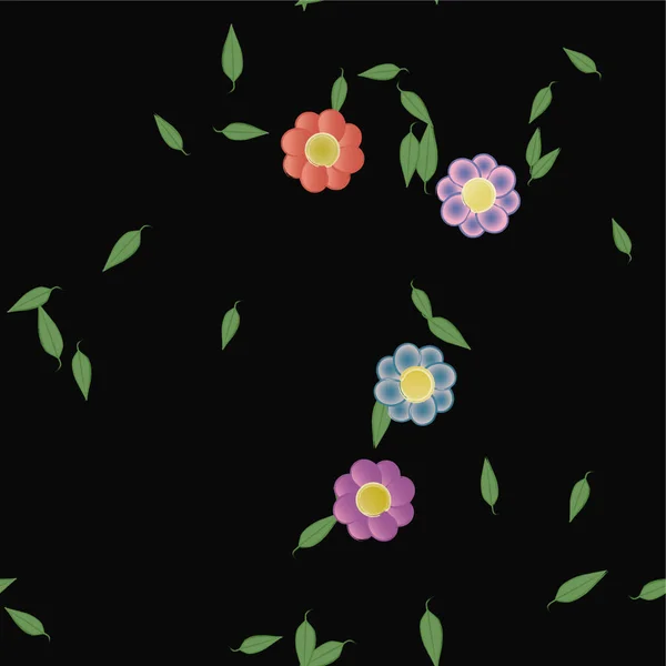 Vakker Sammensetning Med Enkle Fargede Blomster Grønne Blader Vektorillustrasjon – stockvektor