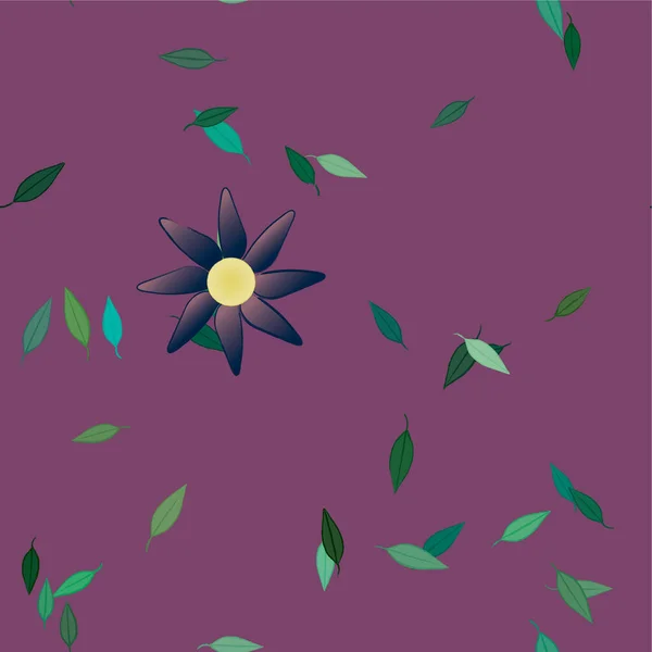 Composição Bonita Com Flores Coloridas Simples Folhas Verdes Ilustração Vetorial — Vetor de Stock