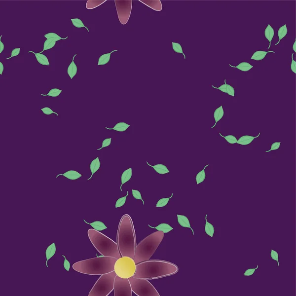 Hermosa Composición Con Flores Colores Simples Hojas Verdes Ilustración Vectorial — Vector de stock