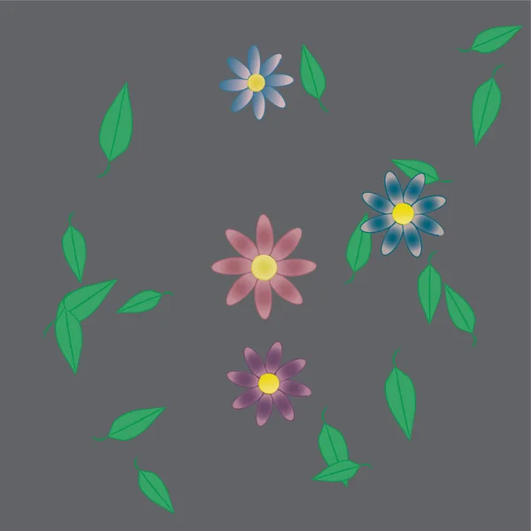 Hermosa Composición Con Flores Colores Simples Hojas Verdes Ilustración Vectorial — Archivo Imágenes Vectoriales