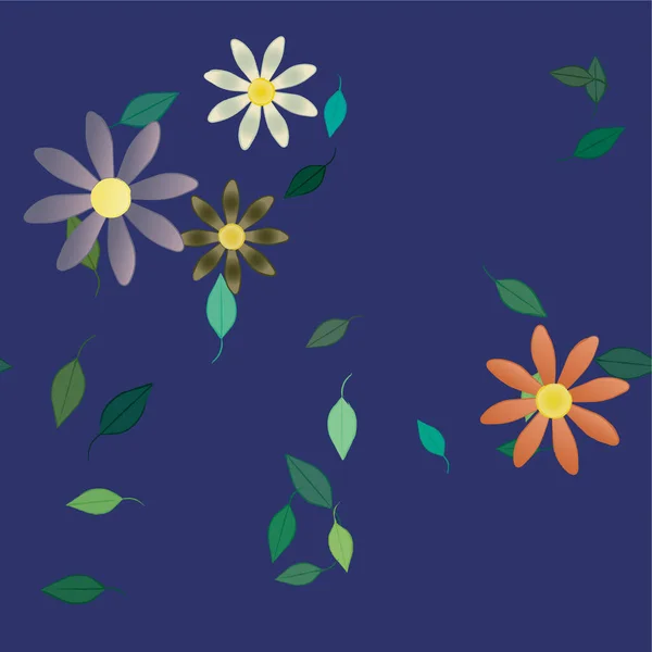 Composição Bonita Com Flores Coloridas Simples Folhas Verdes Ilustração Vetorial — Vetor de Stock