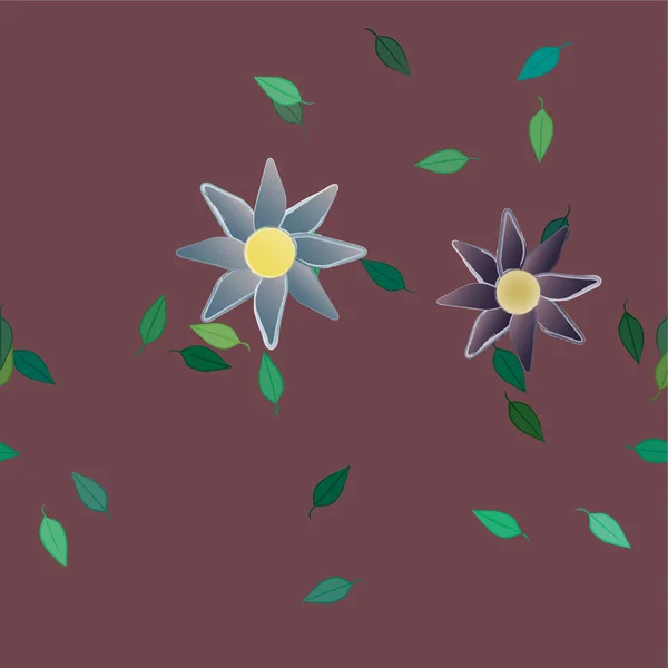 Mooie Compositie Met Eenvoudige Gekleurde Bloemen Groene Bladeren Vector Illustratie — Stockvector