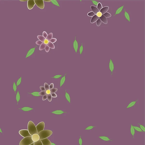 Composição Bonita Com Flores Coloridas Simples Folhas Verdes Ilustração Vetorial — Vetor de Stock