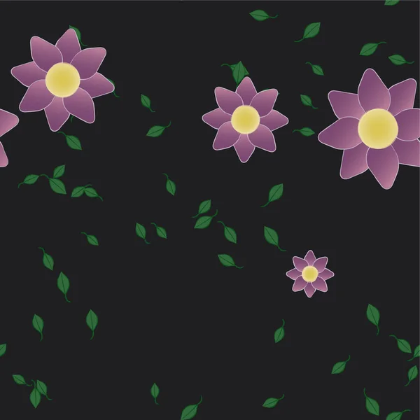 Hermosa Composición Con Flores Colores Simples Hojas Verdes Ilustración Vectorial — Archivo Imágenes Vectoriales