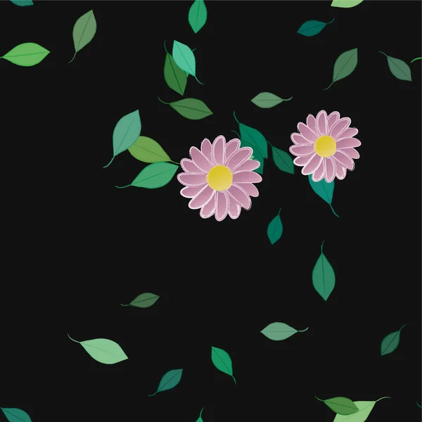 Hermosa Composición Con Flores Colores Simples Hojas Verdes Ilustración Vectorial — Vector de stock