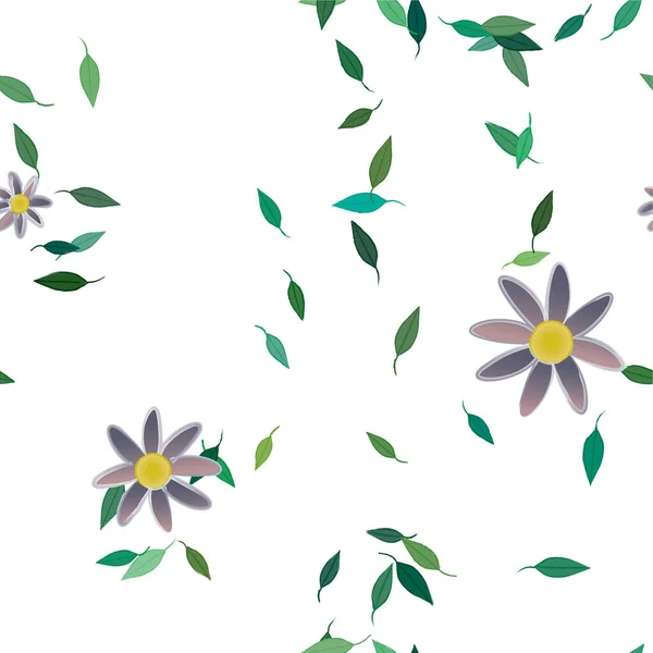 Composição Bonita Com Flores Coloridas Simples Folhas Verdes Ilustração Vetorial — Vetor de Stock