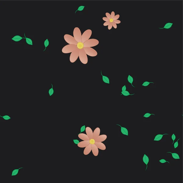 Hermosa Composición Con Flores Colores Simples Hojas Verdes Ilustración Vectorial — Archivo Imágenes Vectoriales