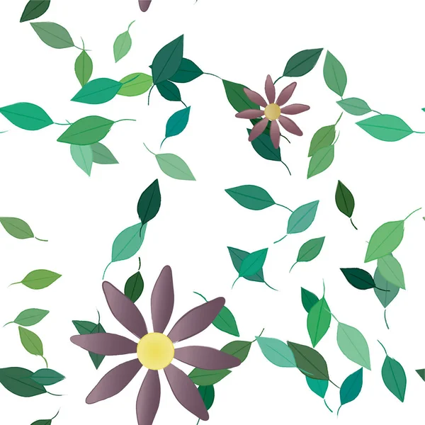 Beautiful Composition Simple Colored Flowers Green Leaves Vector Illustration — Stock Vector