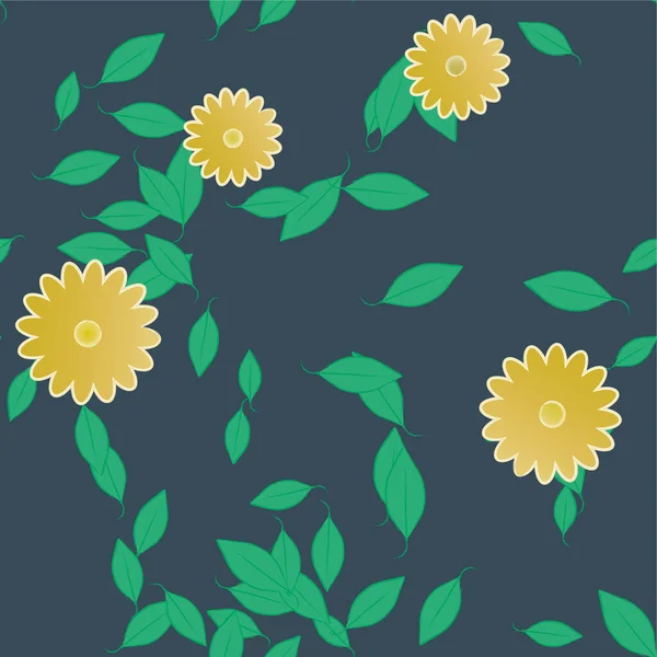 Hermosa Composición Con Flores Colores Simples Hojas Verdes Ilustración Vectorial — Vector de stock