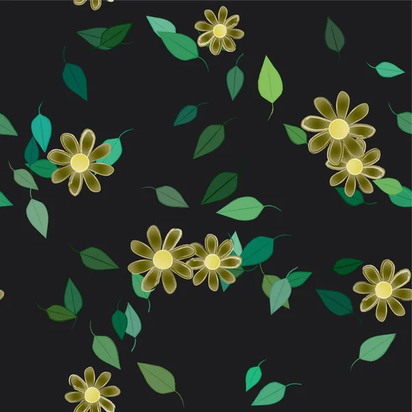 Beautiful Composition Simple Colored Flowers Green Leaves Vector Illustration — Stock Vector