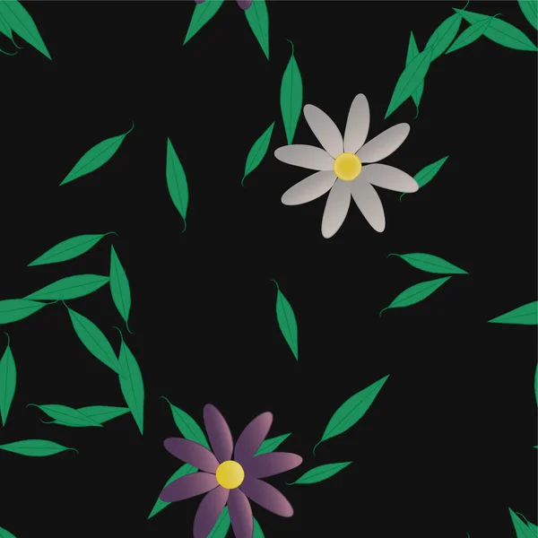 Hermosa Composición Con Flores Colores Simples Hojas Verdes Ilustración Vectorial — Archivo Imágenes Vectoriales