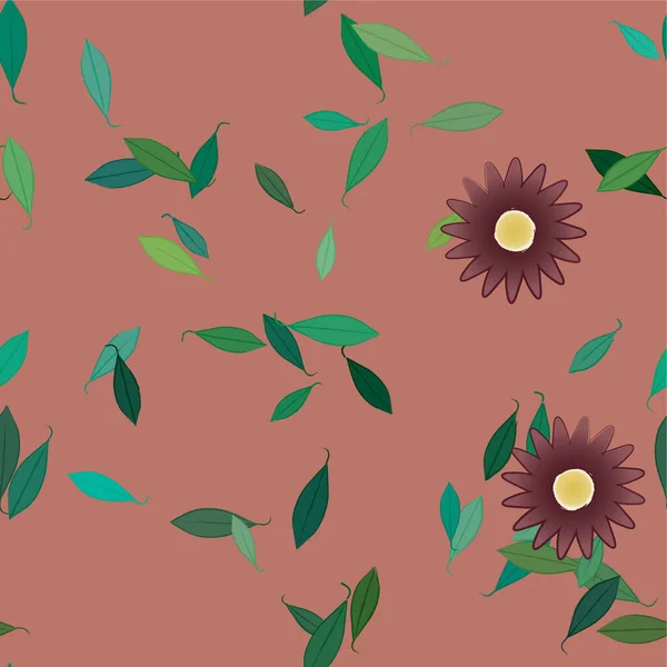 Composição Bonita Com Flores Coloridas Simples Folhas Verdes Ilustração Vetorial — Vetor de Stock