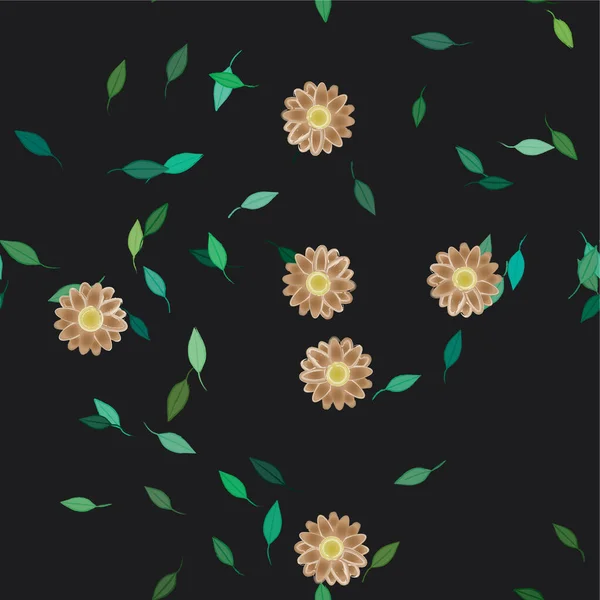 Hermosa Composición Con Flores Colores Simples Hojas Verdes Ilustración Vectorial — Archivo Imágenes Vectoriales