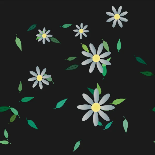 Hermosa Composición Con Flores Colores Simples Hojas Verdes Ilustración Vectorial — Vector de stock