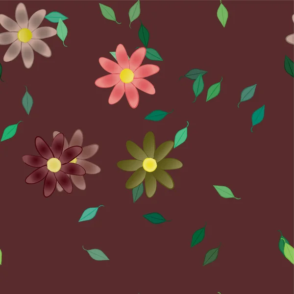 Hermosa Composición Con Flores Colores Simples Hojas Verdes Ilustración Vectorial — Archivo Imágenes Vectoriales