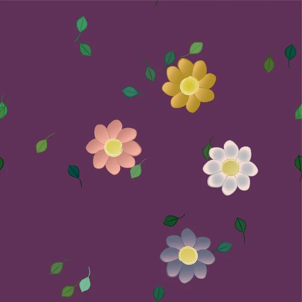 Mooie Compositie Met Eenvoudige Gekleurde Bloemen Groene Bladeren Vector Illustratie — Stockvector