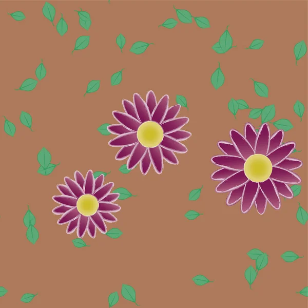 Belle Composition Avec Des Fleurs Colorées Simples Des Feuilles Vertes — Image vectorielle