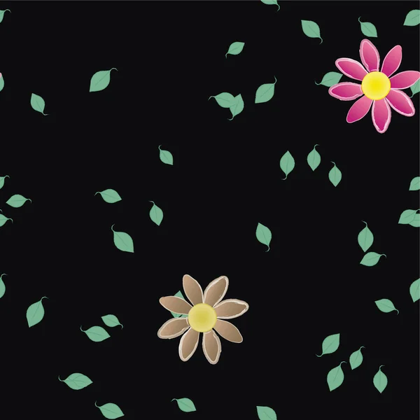 Hermosa Composición Con Flores Colores Simples Hojas Verdes Ilustración Vectorial — Vector de stock