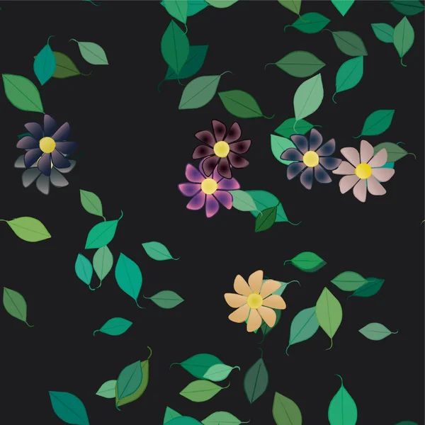 Hermosa Composición Con Flores Colores Simples Hojas Verdes Ilustración Vectorial — Archivo Imágenes Vectoriales