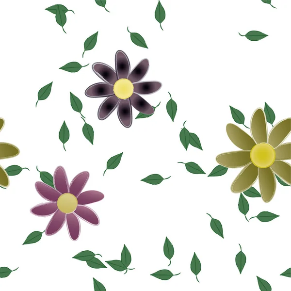 Hermosa Composición Con Flores Colores Simples Hojas Verdes Ilustración Vectorial — Vector de stock