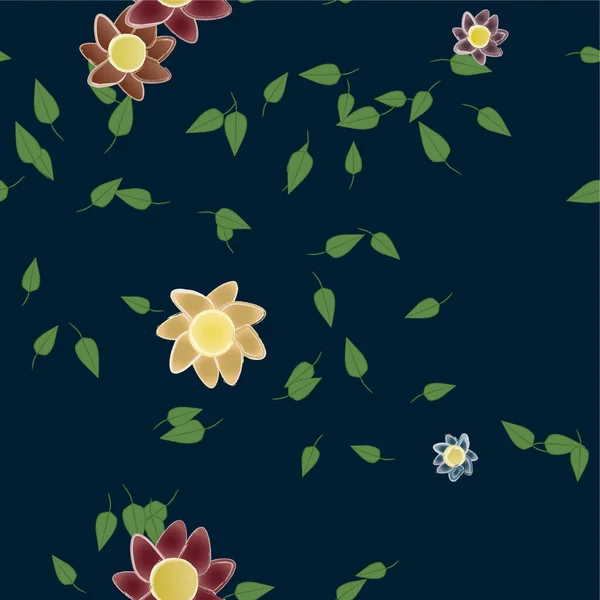 Hermosa Composición Con Flores Colores Simples Hojas Verdes Ilustración Vectorial — Archivo Imágenes Vectoriales