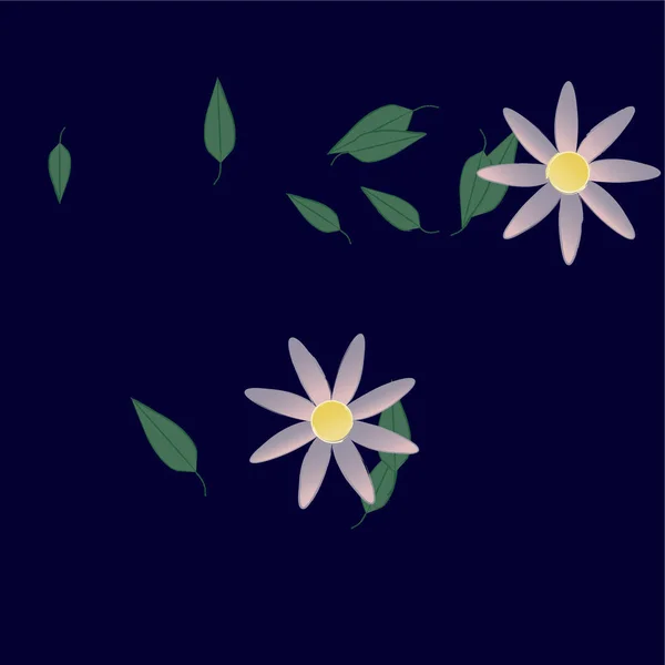 Piękna Kompozycja Prostych Kolorowych Kwiatów Zielonych Liści Wektor Ilustracja — Wektor stockowy