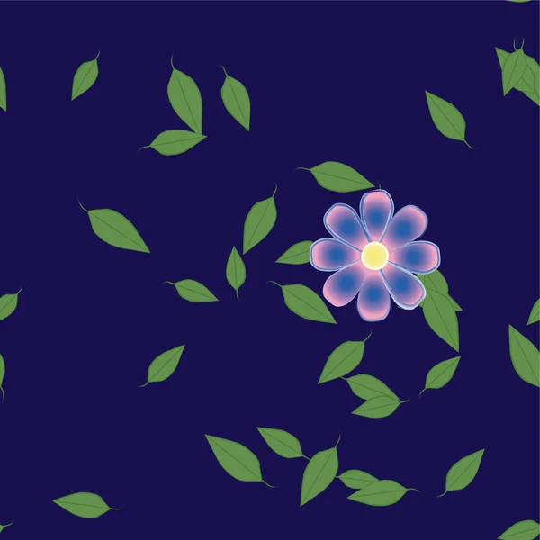 Mooie Compositie Met Eenvoudige Gekleurde Bloemen Groene Bladeren Vector Illustratie — Stockvector