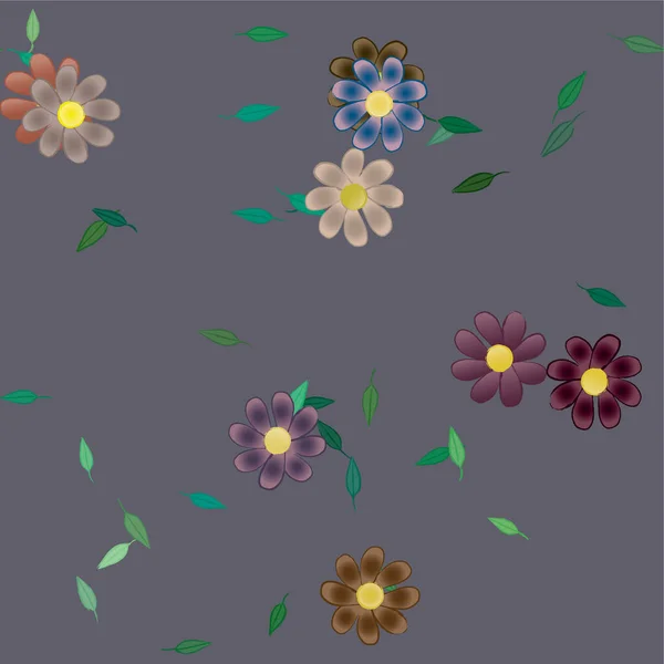 Hermosa Composición Con Flores Colores Simples Hojas Verdes Ilustración Vectorial — Archivo Imágenes Vectoriales