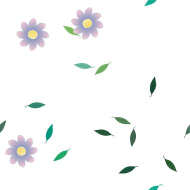 Basit renkli çiçekleri ve yeşil yaprakları olan güzel kompozisyon, vektör illüstrasyonu  