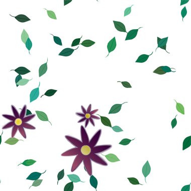 Basit renkli çiçekleri ve yeşil yaprakları olan güzel kompozisyon, vektör illüstrasyonu  