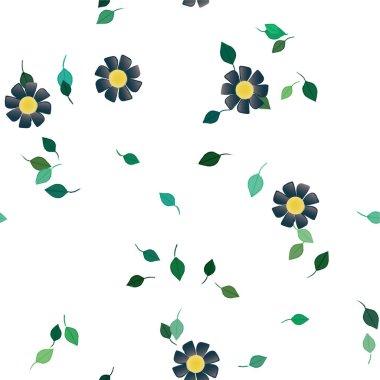 Basit renkli çiçekleri ve yeşil yaprakları olan güzel kompozisyon, vektör illüstrasyonu  