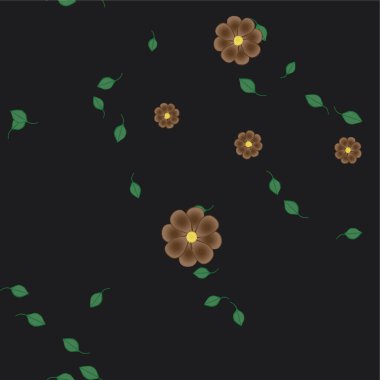 Basit renkli çiçekleri ve yeşil yaprakları olan güzel kompozisyon, vektör illüstrasyonu  