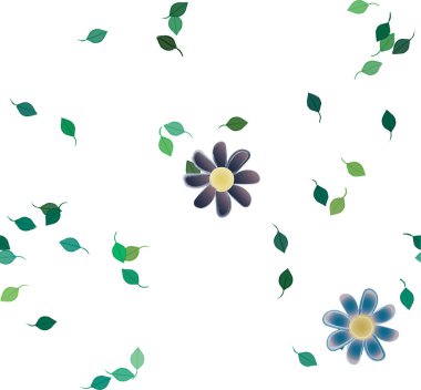 Basit renkli çiçekleri ve yeşil yaprakları olan güzel kompozisyon, vektör illüstrasyonu  