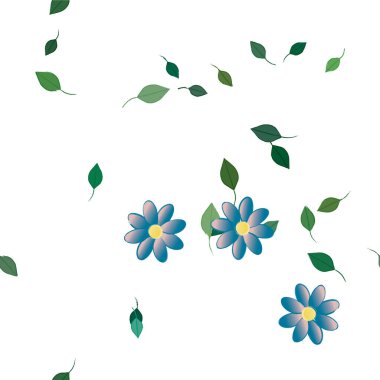 Basit renkli çiçekleri ve yeşil yaprakları olan güzel kompozisyon, vektör illüstrasyonu  