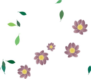 Basit renkli çiçekleri ve yeşil yaprakları olan güzel kompozisyon, vektör illüstrasyonu  