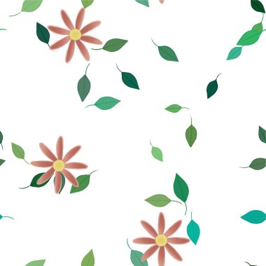 Basit renkli çiçekleri ve yeşil yaprakları olan güzel kompozisyon, vektör illüstrasyonu  