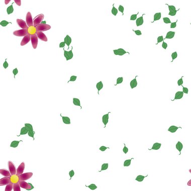 Basit renkli çiçekleri ve yeşil yaprakları olan güzel kompozisyon, vektör illüstrasyonu  