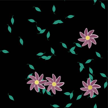 Basit renkli çiçekleri ve yeşil yaprakları olan güzel kompozisyon, vektör illüstrasyonu  