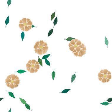 Basit renkli çiçekleri ve yeşil yaprakları olan güzel kompozisyon, vektör illüstrasyonu  