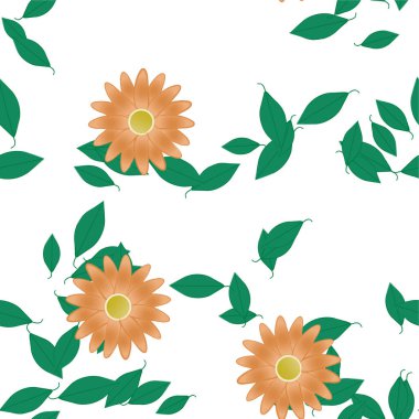 Basit renkli çiçekleri ve yeşil yaprakları olan güzel kompozisyon, vektör illüstrasyonu  