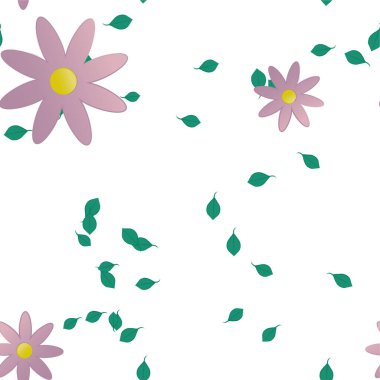 Basit renkli çiçekleri ve yeşil yaprakları olan güzel kompozisyon, vektör illüstrasyonu  