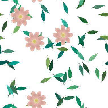 Basit renkli çiçekleri ve yeşil yaprakları olan güzel kompozisyon, vektör illüstrasyonu  