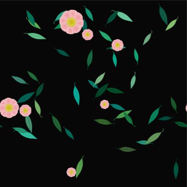 Basit renkli çiçekleri ve yeşil yaprakları olan güzel kompozisyon, vektör illüstrasyonu  