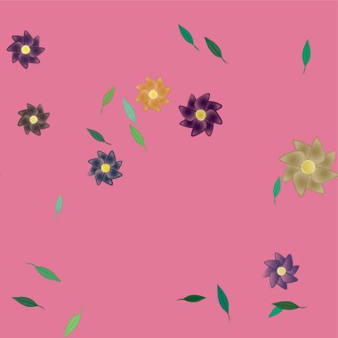 Basit renkli çiçekleri ve yeşil yaprakları olan güzel kompozisyon, vektör illüstrasyonu  