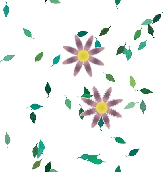 Hermosa Composición Con Flores Colores Simples Hojas Verdes Ilustración Vectorial — Archivo Imágenes Vectoriales