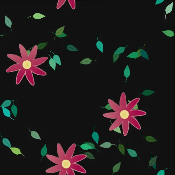 シンプルな色の花と緑の葉で美しい構図ベクトルイラスト — ストックベクタ