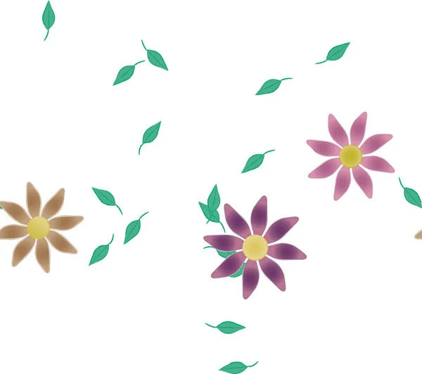 Composição Bonita Com Flores Coloridas Simples Folhas Verdes Ilustração Vetorial — Vetor de Stock