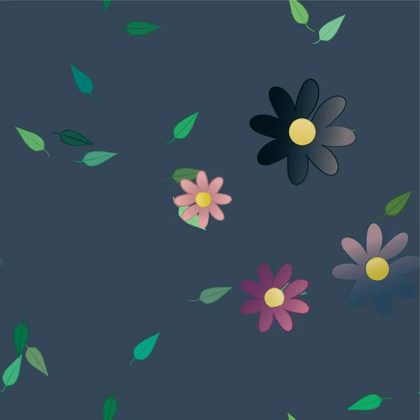 Hermosa Composición Con Flores Colores Simples Hojas Verdes Ilustración Vectorial — Vector de stock