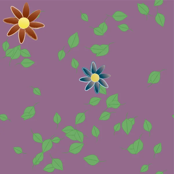 Mooie Compositie Met Eenvoudige Gekleurde Bloemen Groene Bladeren Vector Illustratie — Stockvector