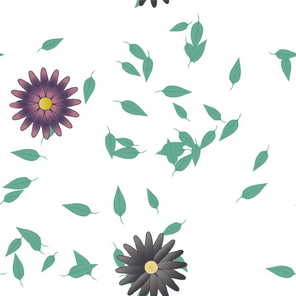 Kaunis Koostumus Yksinkertaisia Värillisiä Kukkia Vihreitä Lehtiä Vektori Kuva — vektorikuva